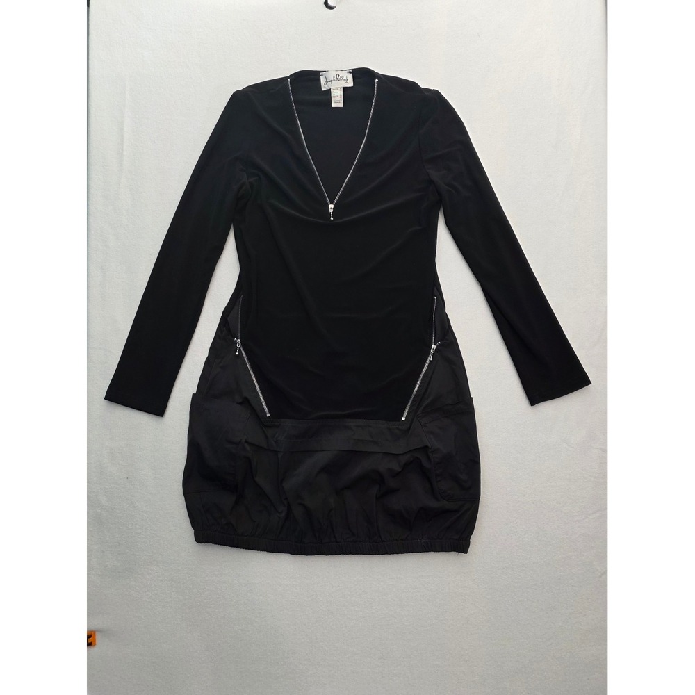 Joseph Ribkoff Dress Zipper Bubble Hem 8 Black Avant Garde Techwear